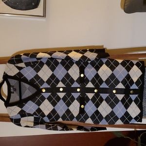 Say What? V-neck Argyle Sweater Mini Dress, L